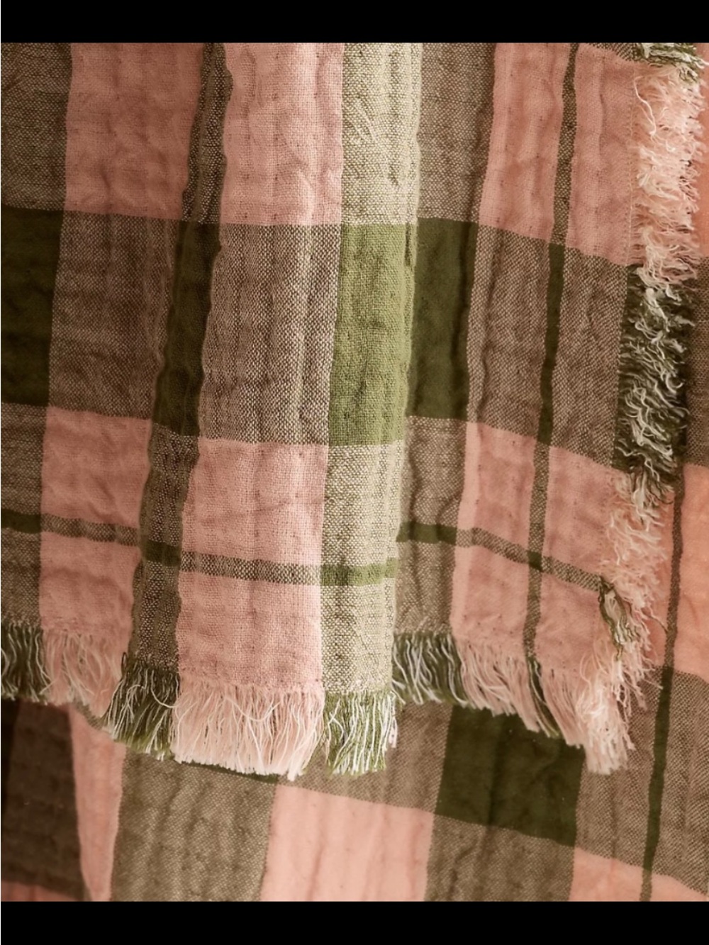 Anthropologie Pink and Olive Green Buffalo Quaze Throw Blanket - Picture 2 of 4